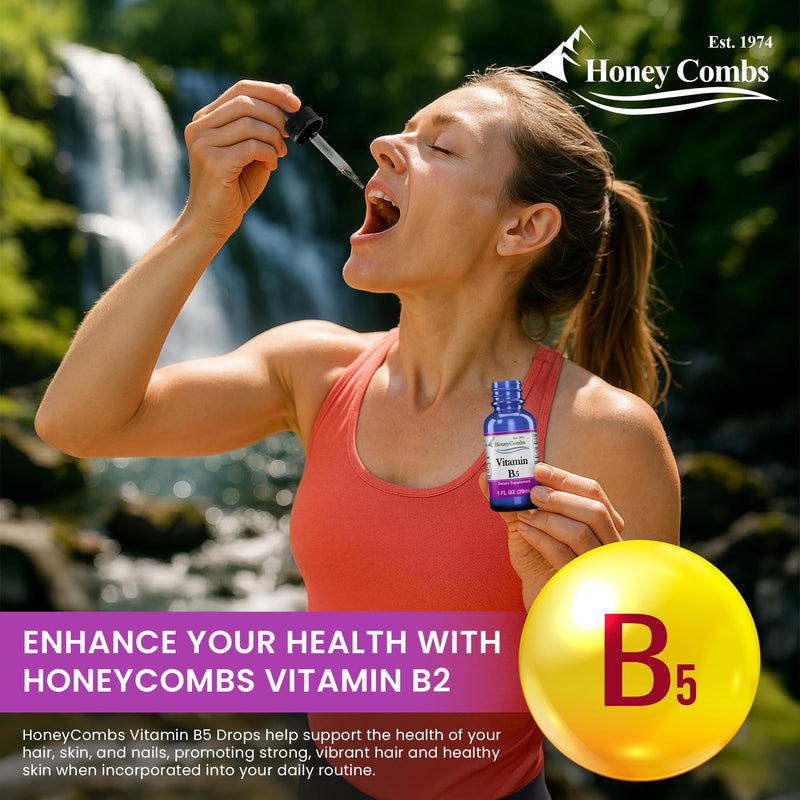 HoneyCombs Vitamin B5 Liquid Drops Pantothenic Acid, 1oz | Liquid Vitamin B5 (Pantothenic Acid) supports healthy energy metabolism with a fast-absorbing liquid formula 1 Fl Oz (Pack of 1)