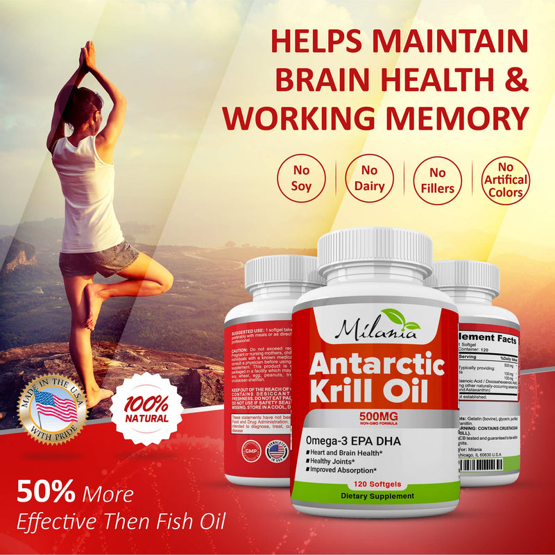 [Australia] - Antarctic Krill Oil - 120 Softgels - Omega-3 EPA, DHA, with Astaxanthin - Sourced from Red Krill - Maximum Strength - 500mg 120 Count (Pack of 1) 