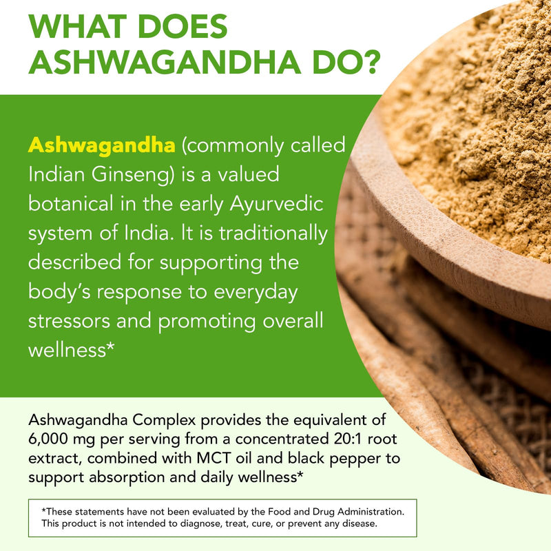Ashwagandha Complex 6000mg Equivalent Softgels | 20:1 Root Extract with MCT Oil & Black Pepper | Herbal Adaptogen to Support Calm, Energy & Mental Clarity – 300 Softgels 5 Month Supply