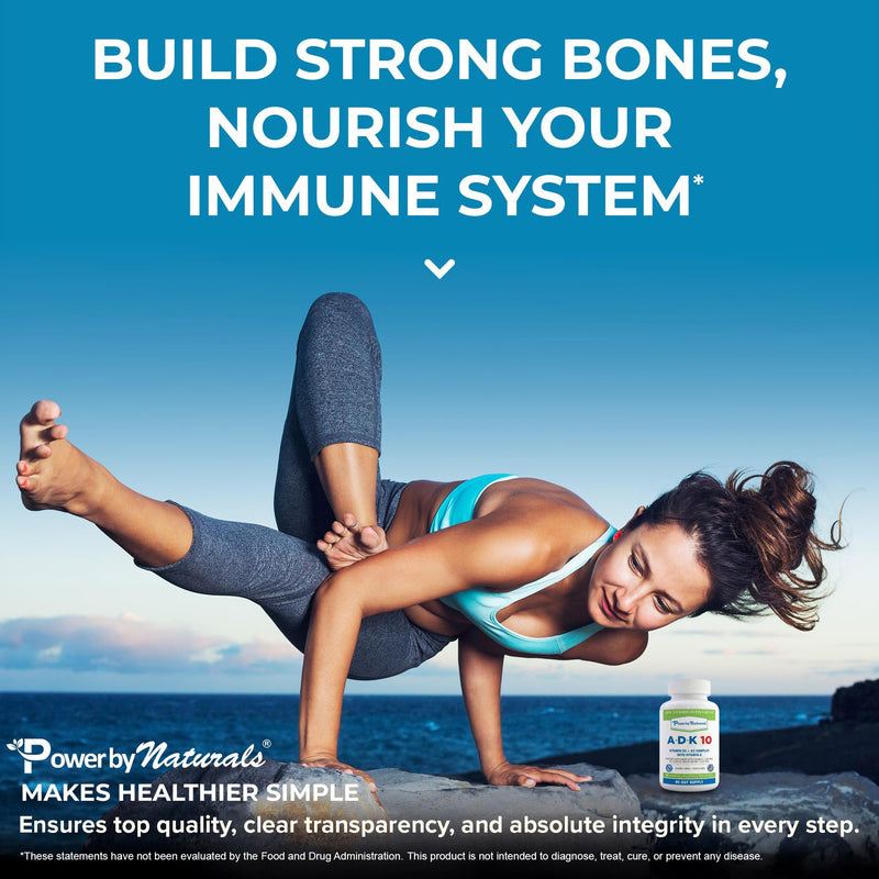 Power By Naturals ADK 10 Vitamin Supplement – Vitamins A, D3 & K2 MK-7 for Bone, Heart & Immune Health – Gluten-Free, Soy-Free – 90 Capsules (3-Month Supply) 90 Count (Pack of 1)