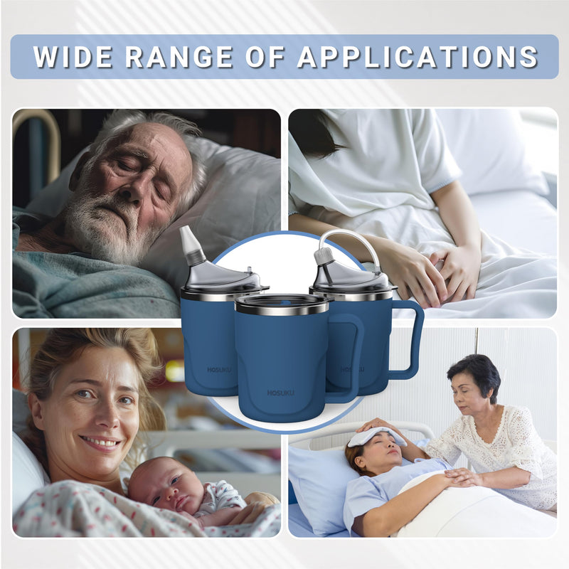 [Australia] - Spill-Proof Cup for Elderly, 13.5oz Stainless Steel Sippy Cup with Straw, Ideal for Seniors and Adults, Great for Water, Milk, and Soup (Blue), Health & Household Supplies Blue 