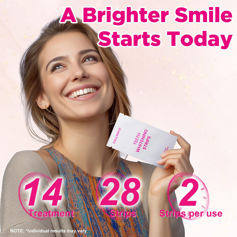 [Australia] - CALLSMILE Teeth Whitening Strips - 14 Treatments Enamel Safe, Professional Teeth Whitening with Non-Slip Dry Strip Technology, Deep Stains Removal, No Sensitivity, Mint (28 Strips) 