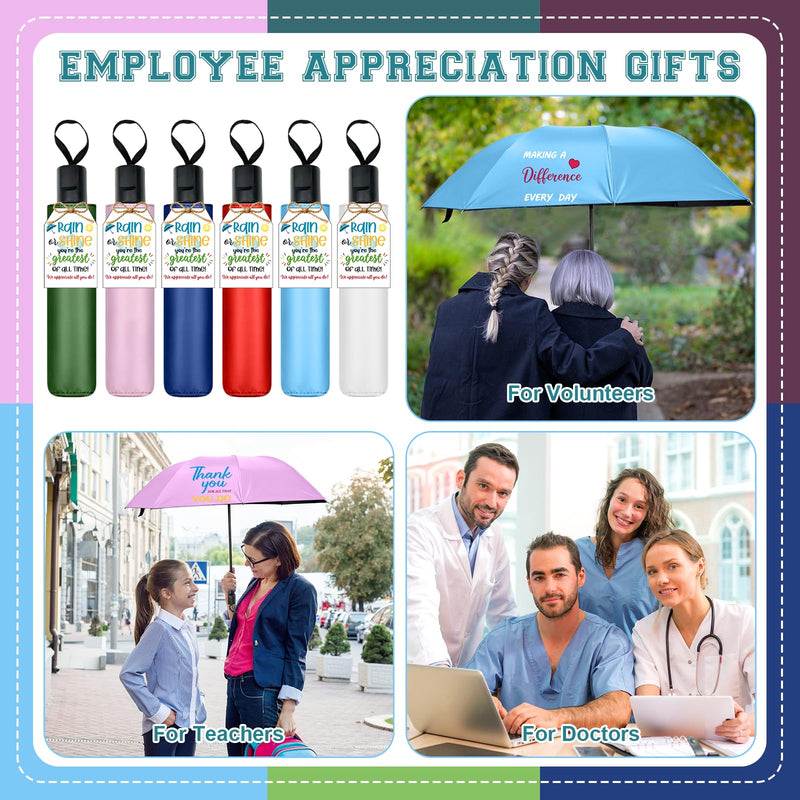 12 Pcs Employee Appreciation Umbrella Gifts for Women Men | Novelty Windproof Folding Umbrellas Thank You Card Hemp Rope Thank You Gifts for Coworker Office Staff Team Group Teacher