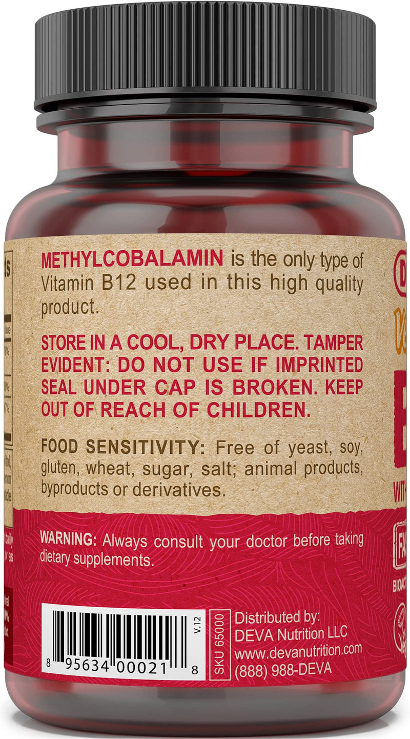 Deva Vegan Vitamins B-12 1000mcg with Folic Acid & B-6, Supports Nervous System, Healthy Brain Function & Energy Production, Fast Dissolve, 90 Tablets 90 Count (Pack of 1)