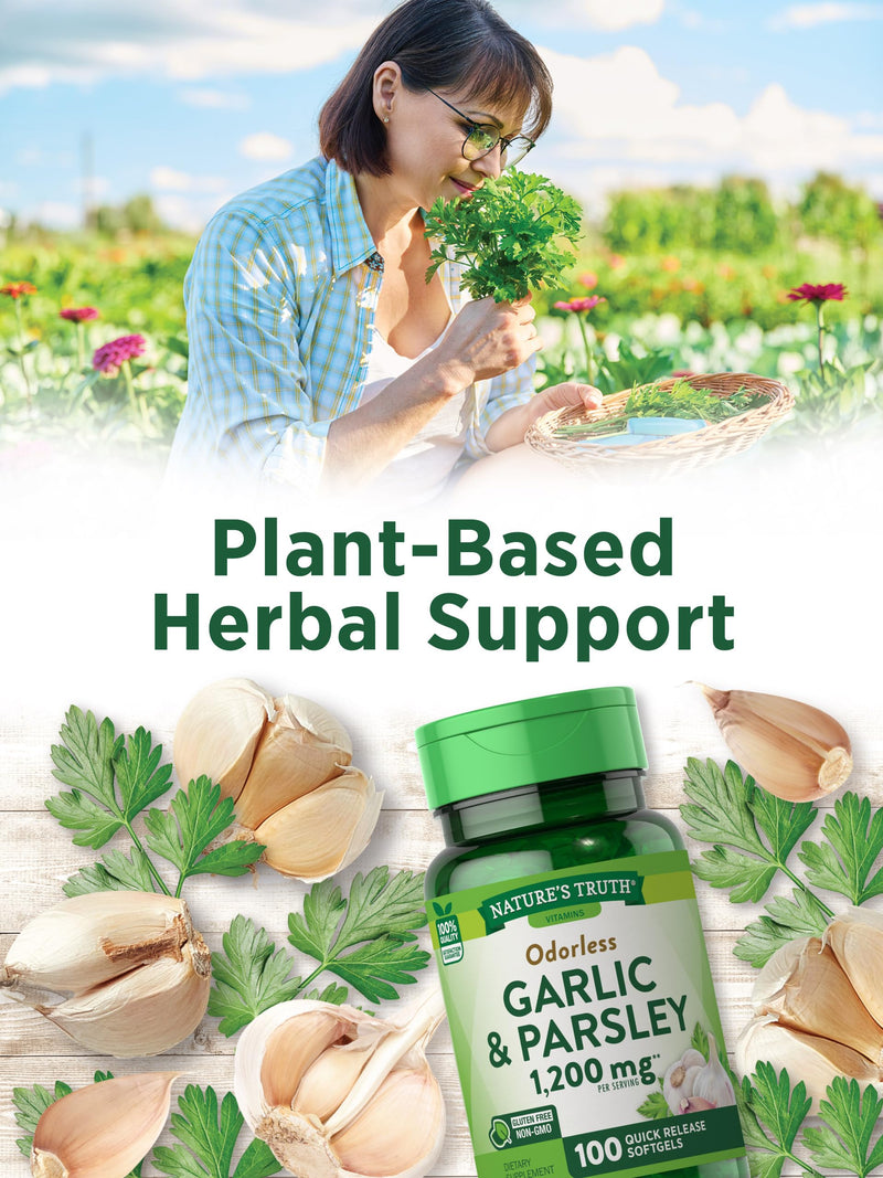 [Australia] - Nature's Truth Odorless Garlic and Parsley | 1200mg | 100 Softgel Capsules | Non-GMO & Gluten Free Extract Supplement 