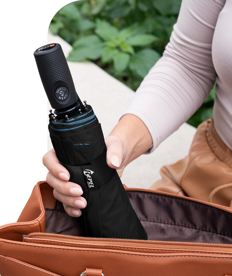 Windproof Travel Umbrella - Compact & Withstands Winds up to 100MPH, Strongest Premium Auto Folding Umbrella for Rain and Sun - Durable, Light & Portable for Women & Men, Fits Backpack & Cars Cloud Blue Standard
