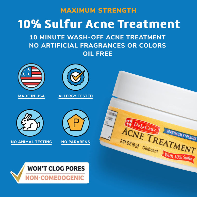 [Australia] - De La Cruz 10% Sulfur Ointment - Cystic Acne Treatment for Face and Body - Daily 10 Min Spot Treatment Mask Safe and Effective Game Changing Hormonal Acne Treatment that Clears Up Pimples 0.21oz 6g 0.21 Ounce (Pack of 1) Maximum Strength 