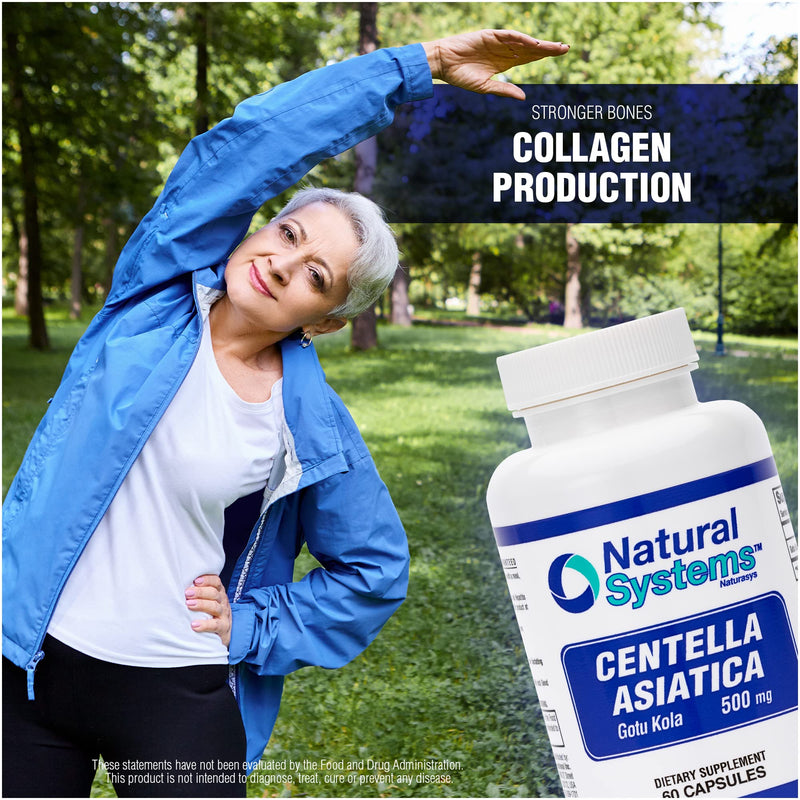 [Australia] - Centella Asiatica 500 mg 60 Capsules by Natural Systems - Gotu Kola Herb Moisturizer for Your Skin - Extract Also Beneficial for Calming Mind Tiredness 