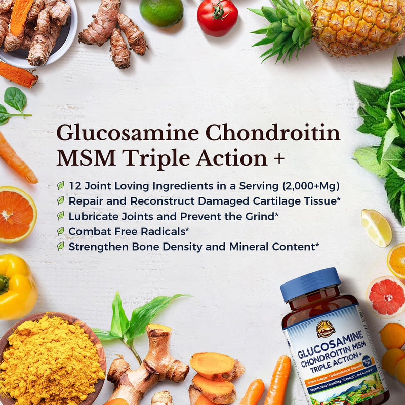 [Australia] - VITALITOWN Glucosamine Chondroitin MSM | Collagen, Boswellia, Turmeric, Hyaluronic Acid, Bromelain | Triple Action+ Joint Formula | 12 Joint-Loving Ingredients | 90 Tablets, No Shellfish 