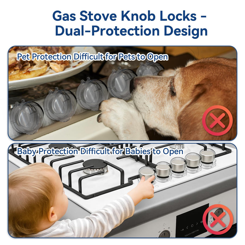 [Australia] - Stove Knob Safety Covers, 5Pcs Universal Size with 5 Heat Alert Stickers Oven Knob Covers for Child Safety, 2nd Gen Kitchen Burner Childproofing, Gas Stove Knob Locks for Kid Baby Pet (Clear) Clear 