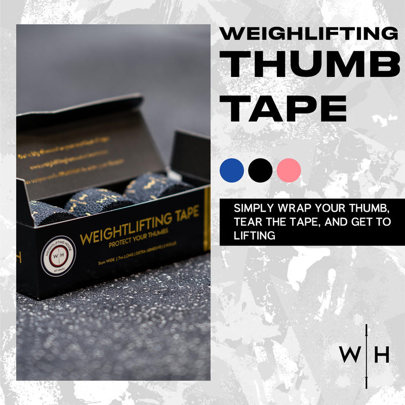 [Australia] - Weightlifting House Weight Lifting Thumb Tape: Athletic Grip Tape, Finger Extra Adhesive Tape for Workout - Body Tape, Sports Tape Perfect for Weightlifting - Sports Tape, Athletic - 7m/23ft (Black) Black 