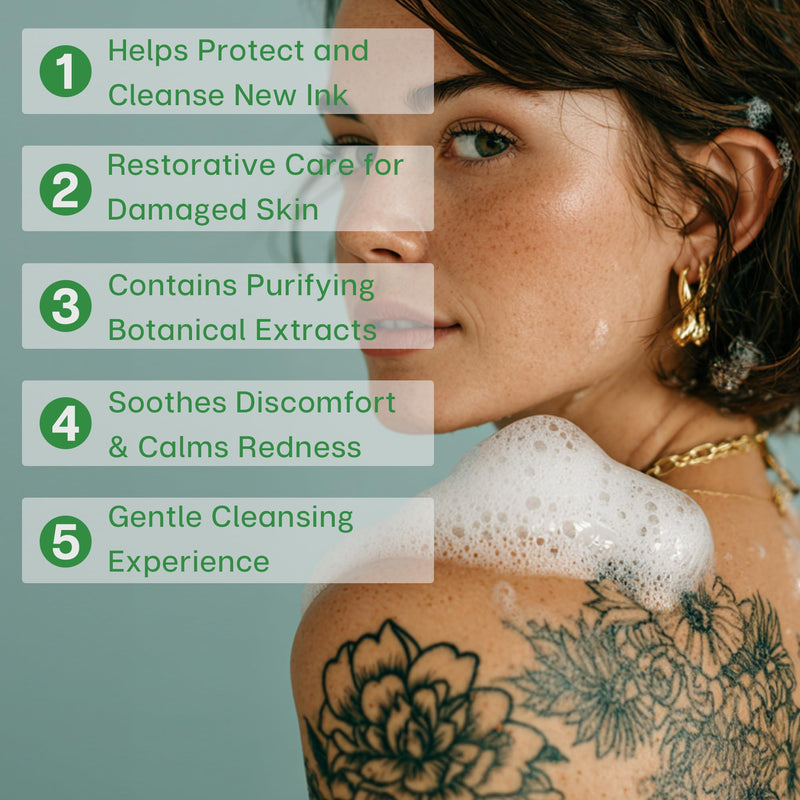 [Australia] - Tattoo Aftercare Foam 150ml – Green Soap Tattoo Wash with Olive Oil & Centella, Gentle Cleanser for Piercing & Permanent Makeup 