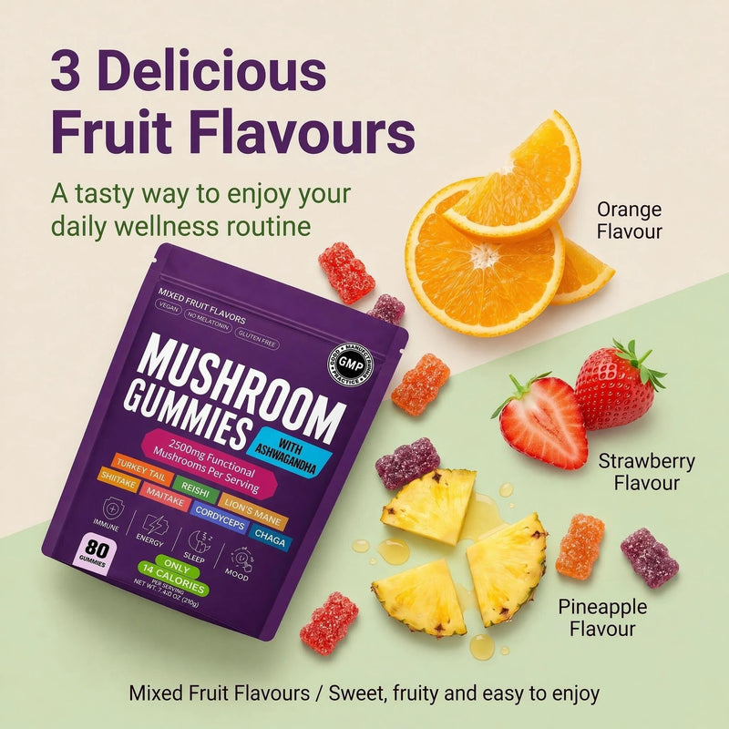 Mushroom Gummies with Lion’s Mane & Reishi – 80 Count 8-in-1 Functional Mushroom Complex 2500mg – Energy, Focus, Immunity Support – Vegan Mixed Fruit Gummies