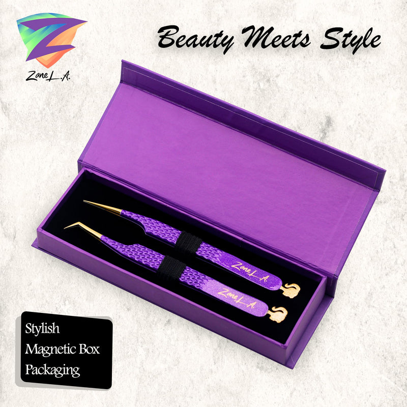 [Australia] - Zane L.A. Nano Fiber Tip Professional Eyelash Extension Tweezers, made with Japanese Stainless Steel, Unique Doll Design (Indigo) Indigo 