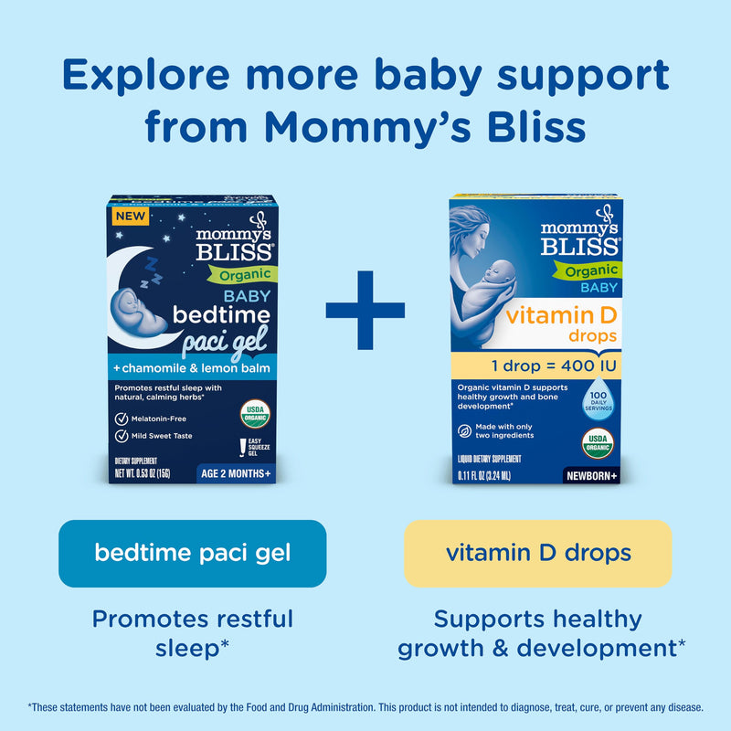 [Australia] - Mommy's Bliss Organic Gripe Water Pacifier Gel for Newborns, Relieves Occasional Stomach Discomfort from Gas, Colic & Fussiness*, Age 2 Weeks +, 0.53 Oz (45 Servings) Organic Gripe Water Gel 