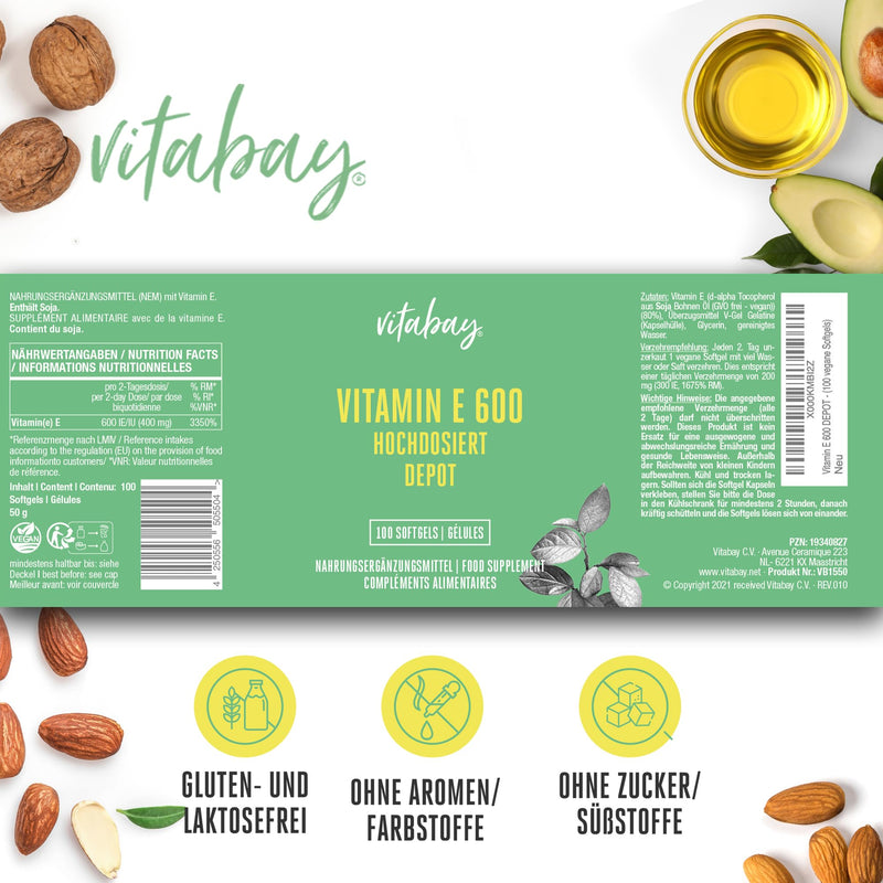 [Australia] - Vitabay Vitamin E 600 IU Depot High Dose - 100 Vitamin E Capsules Vegan & Laboratory Tested with Tocopherol and Tocotrienol - Vit E helps protect cells from oxidative stress 50 g (pack of 1) 