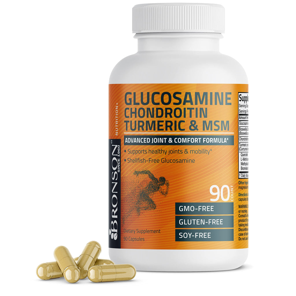 Bronson Glucosamine Chondroitin Turmeric & MSM Advanced Joint & Cartilage Formula, Supports Healthy Joints, Mobility & Cartilage - Non-GMO, 90 Capsules 90 Count (Pack of 1)