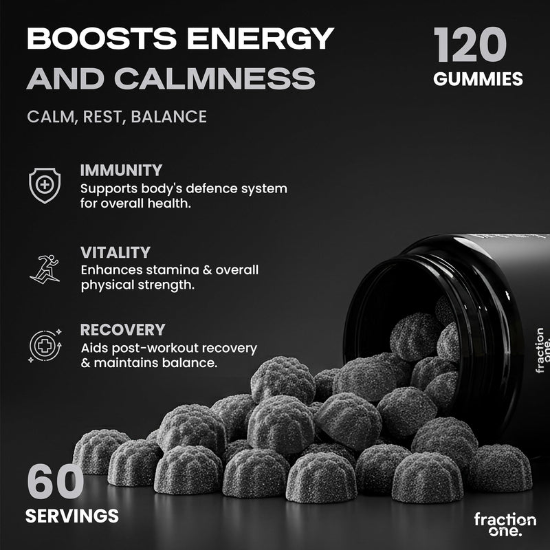 Fraction One Shilajit Gummies - 120 Gummies - with Himalayan Shilajit Extract, Ashwagandha & Vitamin B6 - Daily Wellness Support - Mixed Berry Flavour - Vegan Friendly - 60 Days Supply
