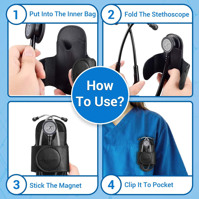 [Australia] - Magnetic Stethoscope Holster for 3M Littmann Stethoscope, MDF, & More. Stethoscope Holder Hip Clip Great for RN, MD, EMT, & Medical Student. (Black) Black 