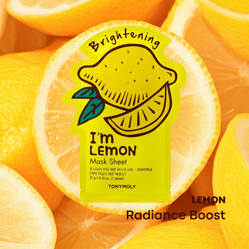 TONYMOLY I'm Real Sheet Mask, Korean Skin Care Face Mask , Hydrating & Moisturizing Skincare, Vitamin Infused Facial, Soothes Skin 15 Lemon 10 Count (Pack of 1)
