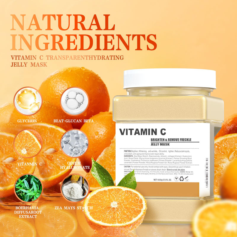 Jelly Mask for Facials Professional,Vitamin C Jelly Face Mask,Brightening & Hydrating Mask, Nourishing & Tightening, Anti-Aging & Acne Treatment, Face Skin Care Bowl Set DIY Spa 23 Fl Oz VitaminC