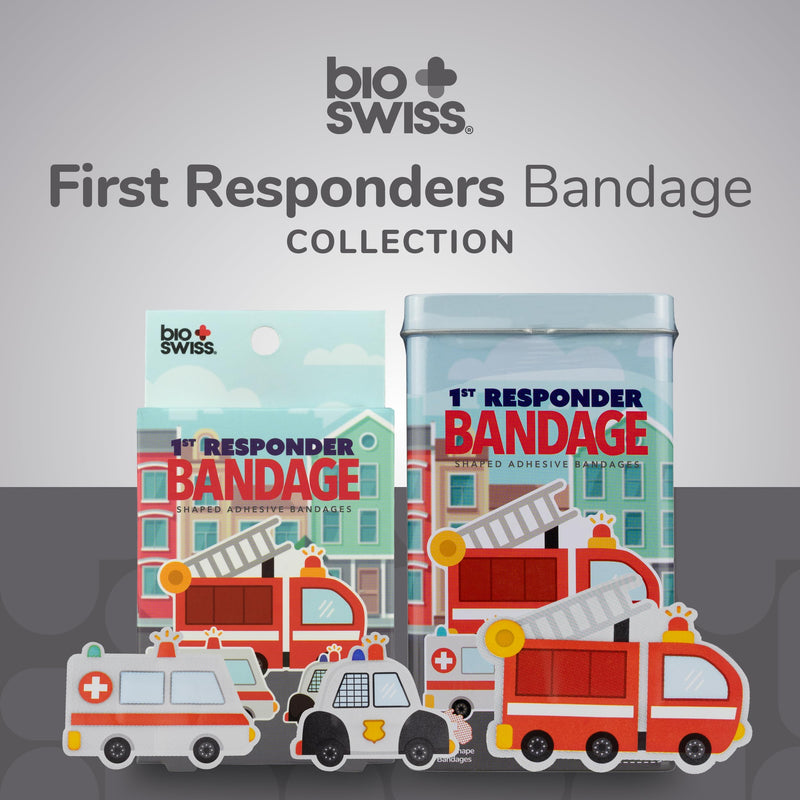 [Australia] - BioSwiss Bandages, First Responders Shaped Self Adhesive Bandage, Latex Free Sterile Wound Care, Fun First Aid Kit Supplies for Kids and Adults, 24 Count 24-Count Box 