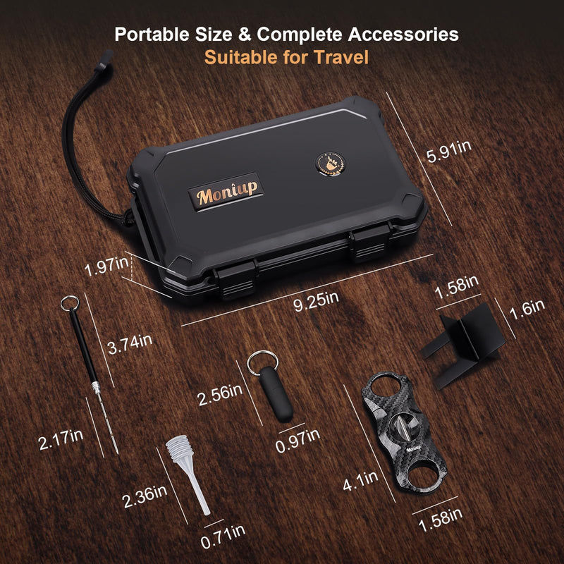 [Australia] - Travel Cigar Humidor Box Set with Cigar V Cutter, Cigar Punch, Cigar Holder, Cigar Drawer Enhancer, Humidifier & Hygrometer, Portable Outdoor Cigar Case with Cigar Accessories Kit, Cigar Gifts for Men Large Black 