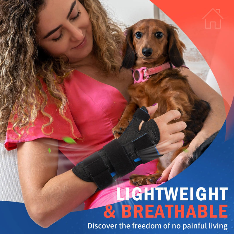 FEATOL Carpal Tunnel Wrist Brace Night Support, Thumb Spica Splint Right Hand for De Quervains Tenosynovitis, Tendonitis, Wrist Brace With Thumb Support-Medium/Large-Women & Men, Black Medium/Large(Pack of 1) Right Hand-Black Blue