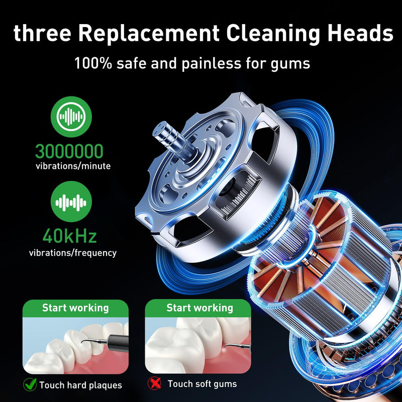 [Australia] - Plaque Remover for Teeth - Tartar Remover for Teeth, Dental Calculus Remover Teeth Cleaning Kit 4 Speed Modes with 4 Replaceable Heads, IPX6 Waterproof with LED Light 