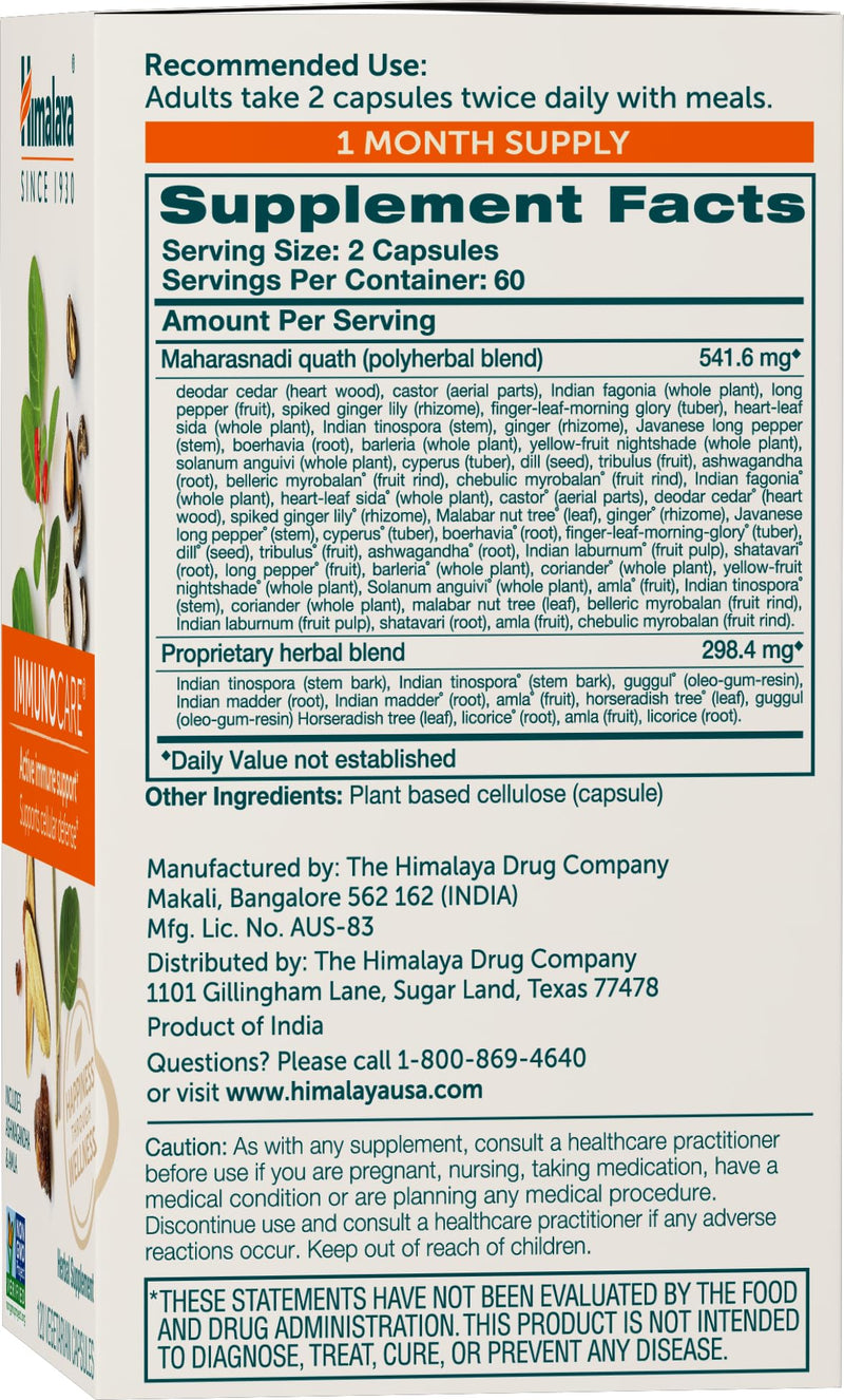 [Australia] - Himalaya ImmunoCare - Herbal Immune Support Supplement with Ashwagandha and Amla - Vegan, Non-GMO, Gluten Free, 840 mg, 120 Capsules 120 Count (Pack of 1) 