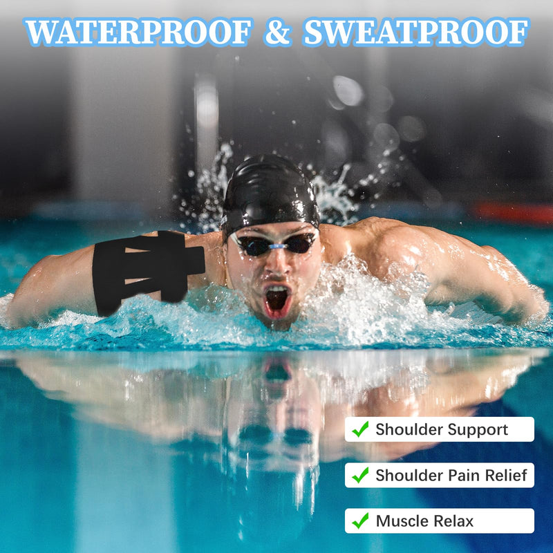 Kinesiology Tape for Shoulder, 12PCS Precut Shoulder Tape for Pain Relief & Support Waterproof Elastic Sports Tapes Skin-Friendly Hypoallergenic Latex-Free Athletic Muscle Tapes for Joint Stability Black