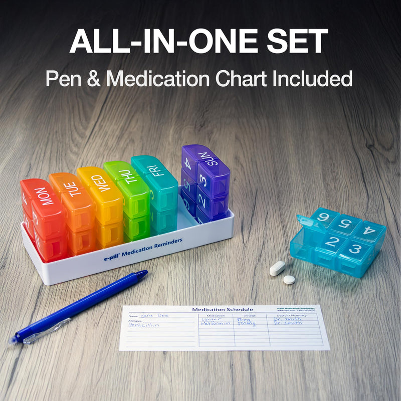 e-Pill 6 Times a Day 7 Day Weekly Pill Organizer – Large Capacity Rainbow Multicolor Pill Box for Vitamins & Medications