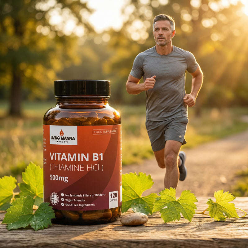 Vitamin B1 Thiamine 500mg High Strength | 120 Vegan Capsules | Energy, Nerve & Brain Support | Pure Thiamine HCl | No Fillers | Made in the UK – Living Manna