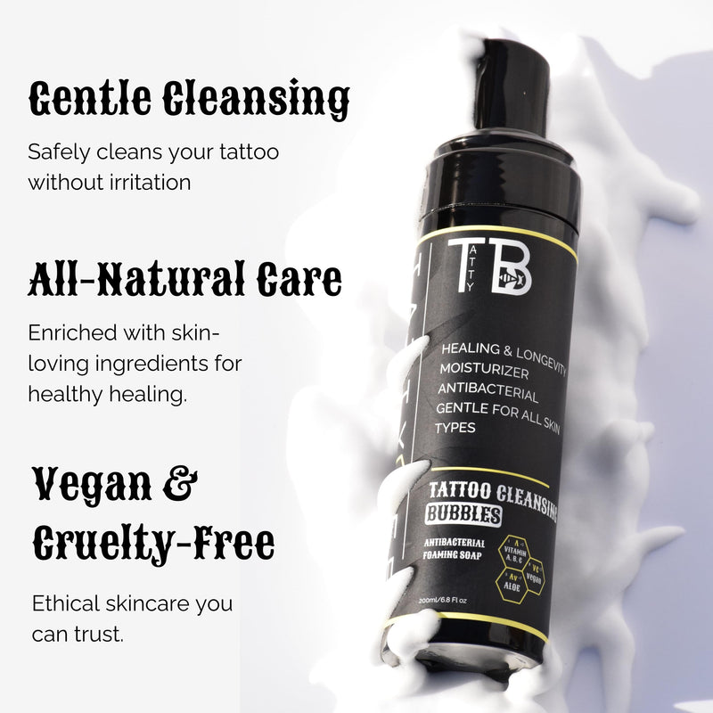 [Australia] - Tattoo Cleansing Foam – Gentle Tattoo Aftercare Soap & Piercing Wash • Hydrating Foam Cleanser for New Tattoos • 6.8 fl oz 200ml/6.8 Fl Oz 