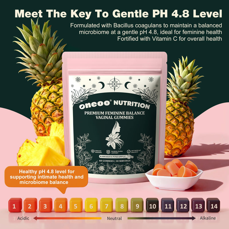 Feminine Balance Gummies - Premium Balance Gummies for Women's pH Health, Feminine Gummy for Immune & Energy Support, Vegan, Gluten-Free, Hawaiian Pineapple, 60 Count