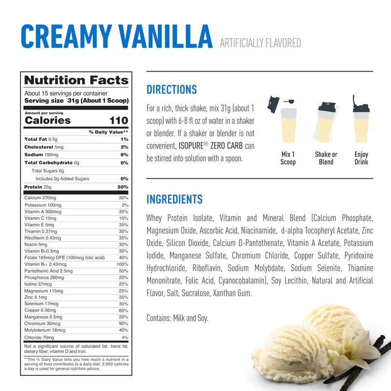 Isopure Zero Carb 100% Pure Whey Isolate Protein Powder, Lactose Free, Gluten Free, with Vitamins, Creamy Vanilla, 25g Protein Per Serving, 1 Lb, 15 Servings (Packaging May Vary) | 25g Protein Per Serving, 100% Whey Protein Isolate, Gluten Free, with A...
