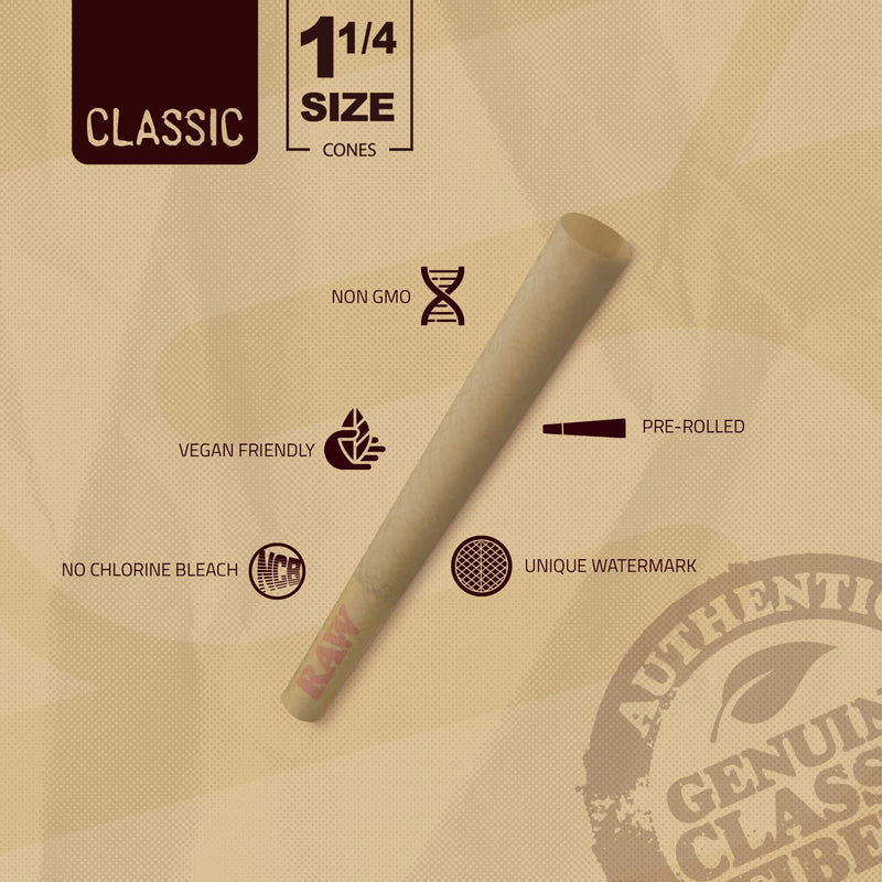 [Australia] - RAW Cones Classic 1-1/4 Size | 150 Pack | Natural Pre Rolled Rolling Paper with Tips & Packing Tubes Included 