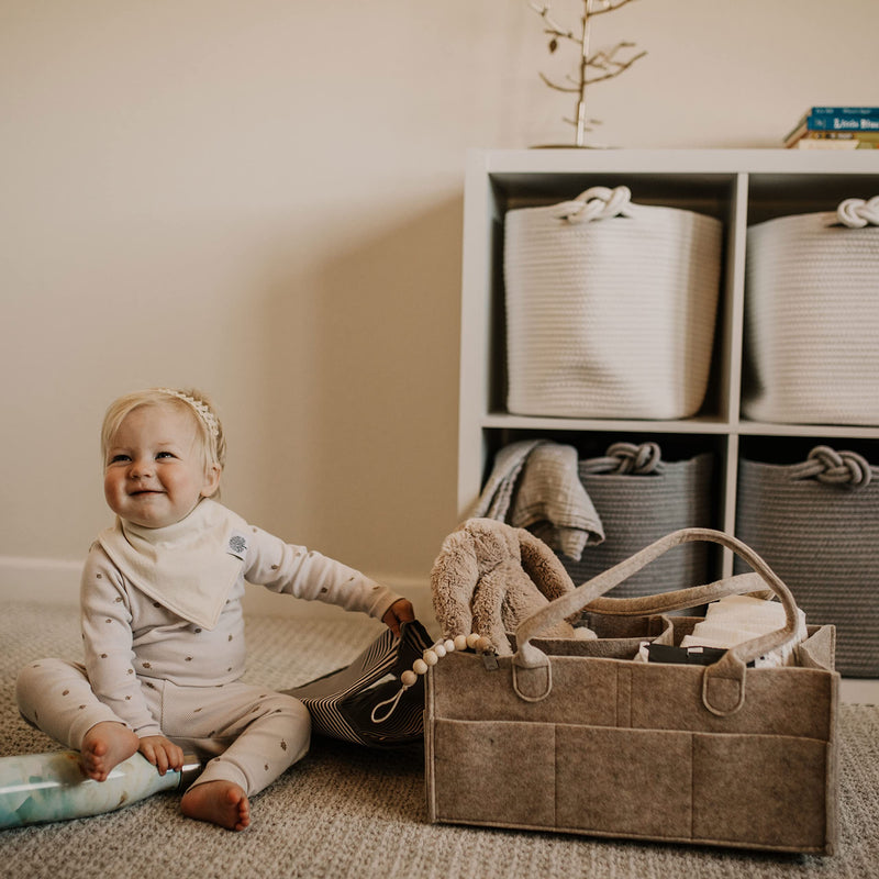[Australia] - Parker Baby Diaper Caddy - Nursery Storage Bin and Car Organizer for Diapers and Baby Wipes (Oatmeal, Large) Oatmeal 