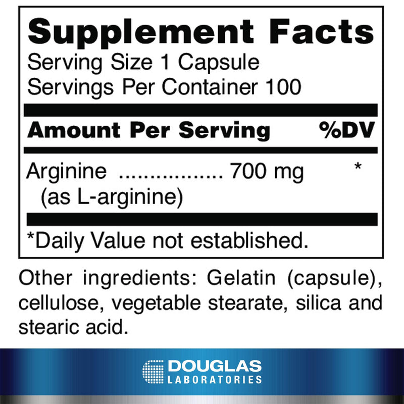 Douglas Laboratories L-Arginine, 100 Capsules | Versatile Amino Acid, Muscle Support*, Energy Support*, Vitamins/Minerals/Amino Acids, Dietary Supplement, Non-GMO Standard Packaging
