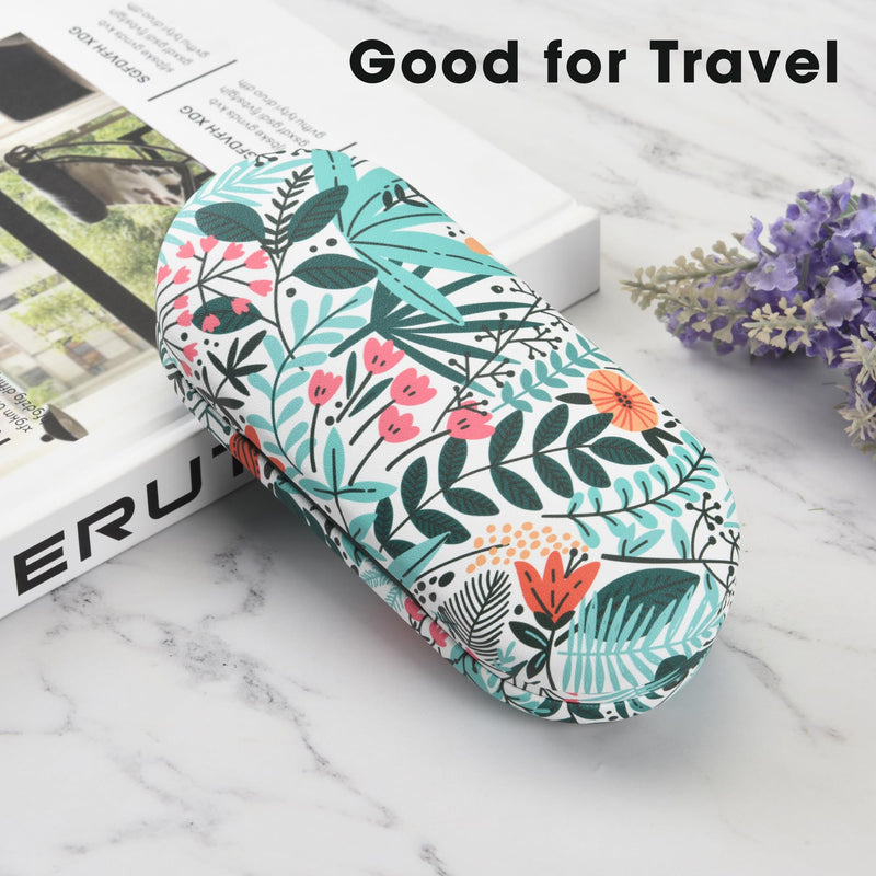 [Australia] - 2 in 1 Contact Lens and Glasses Case,Double Sided Dual Use Design with Mirror, Tweezer and Contact Lens Solution Bottle,Portable Soak Storage Kit for Travel,Office(White & Tropical Flowers) White & Tropical Flowers 