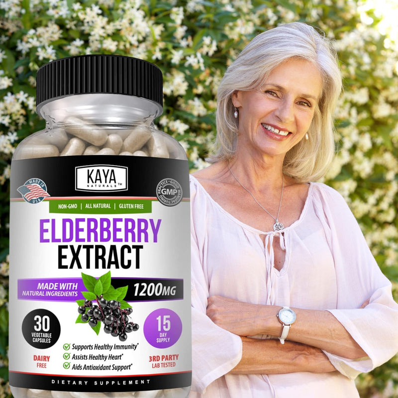 Kaya Naturals Elderberry Immune Support - Elderberry Extract, Rich Antioxidant Premium Vitamins, 1200mg Immune System Booster Sambucus Capsules - 30 Count (Pack of 2) 30 Count (Pack of 2)