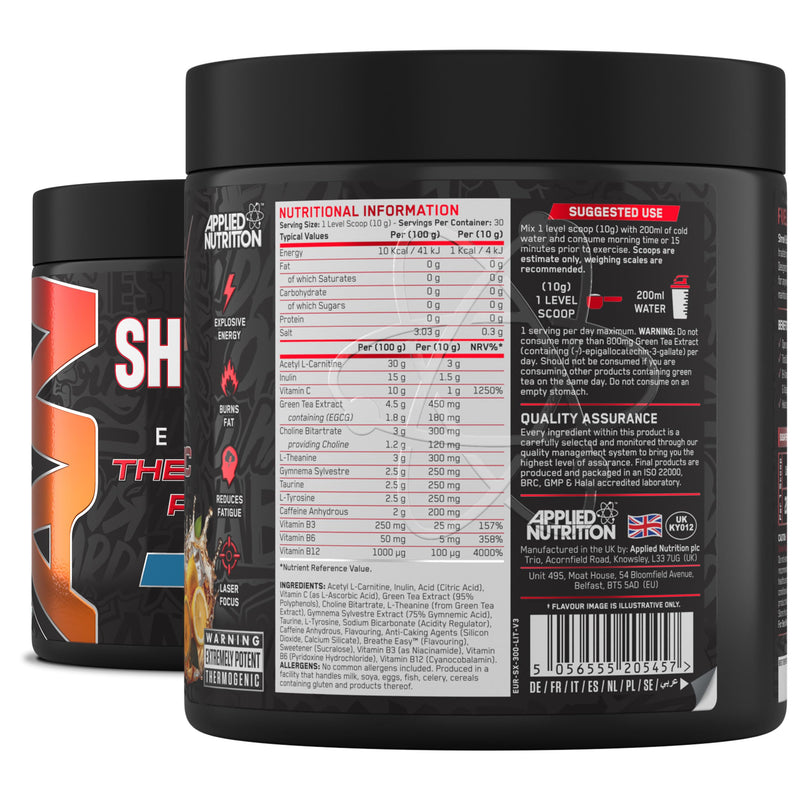 Applied Nutrition Shred X Fat Burner - ABE All Black Everything Fat Burner, Thermo Weight Management (300g - 30 Servings) (Lemon Ice Tea) Lemon Ice Tea 30 Servings (New Pack of 1)
