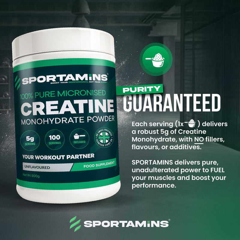 Creatine Monohydrate Powder 500g – 100% Pure Micronised Creatine – Unflavoured, 100 Servings – Supports Muscle Growth, Strength and Recovery – Vegan, GMP Certified, Non-GMO Supplement