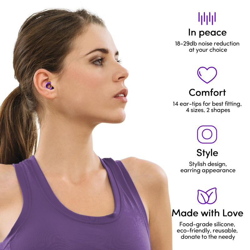 [Australia] - Style Ear Plugs for Noise Reduction, Reusable High Fidelity Earplugs for Concerts, Musicians, Motorcycles, Study, Parent, Party, Flights & Noise Sensitivity, 18-29dB Noise Cancelling (Violet) Violet 