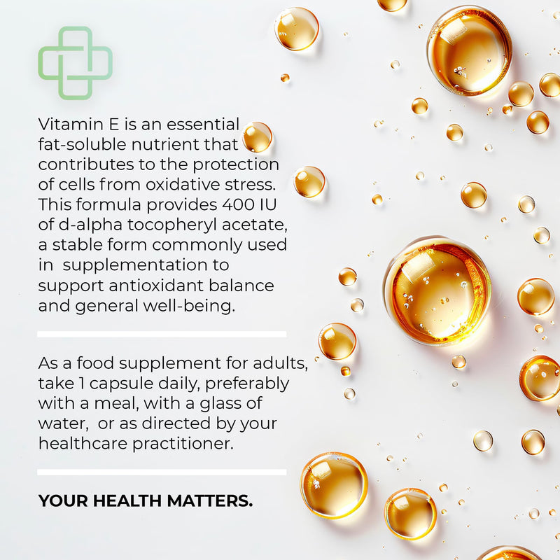 Vitamin E Capsules 400IU | 268mg Per Capsule | d-Alpha Tocopheryl Acetate | Supports Antioxidant Protection & Immune Function | 60 Vegan HPMC Capsules | Non-GMO | Gluten-Free