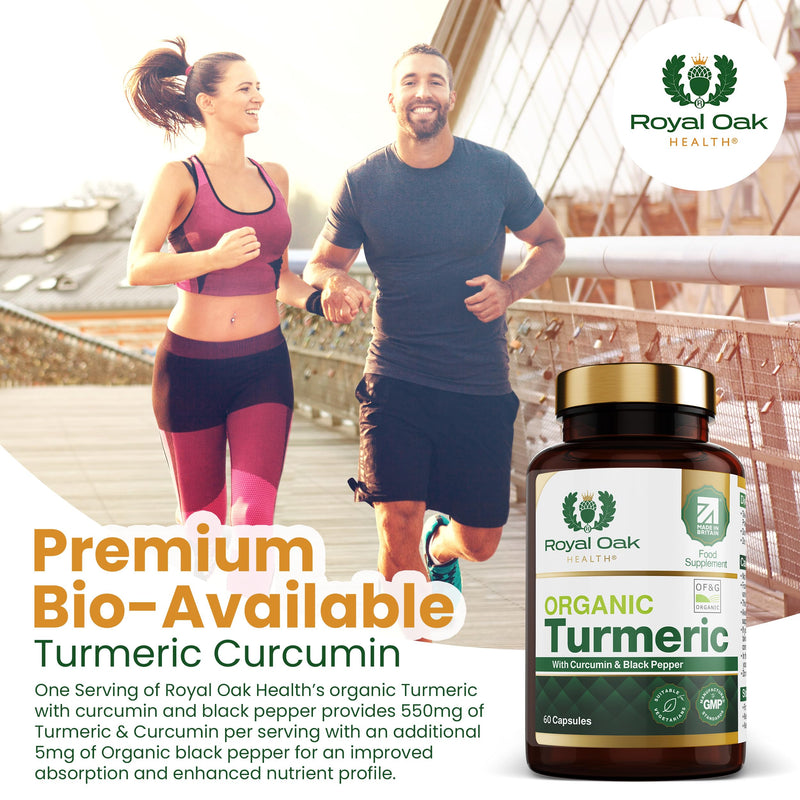 Organic Turmeric and Black Pepper Capsules with 95% Curcumin, tumeric Supplements high Strength, Certified Organic by Soil Association, 60 Vegan Capsules 60 Count (Pack of 1)