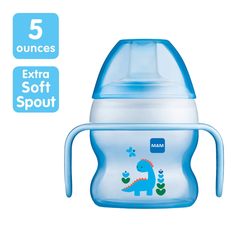 MAM Starter Cup (1 Count), MAM Sippy Cup, Drinking Cup with Extra-Soft Spill-Free Spout and Non-Slip Handles, for Boys 4+ Months, Five Ounces, Blue Boy