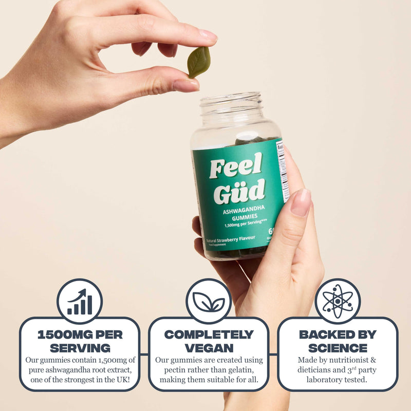 Ashwagandha Root Extract Gummies, 1500mg High-Strength Adaptogen Blend, 60 Strawberry Flavoured Gummies, Supporting Stress Relief, Mood, Hormone Balance & Natural Vitality. Ashwagandha