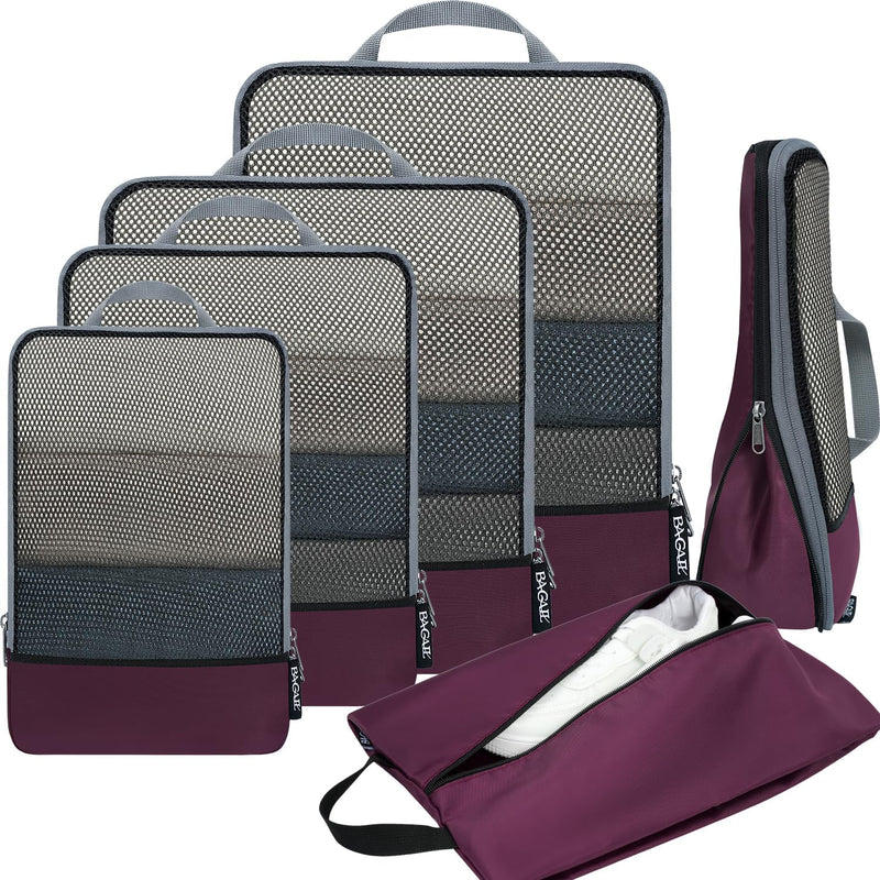 BAGAIL 6 Set Compression Packing Cubes and TPU Travel Vacuum Bags