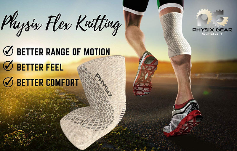 [Australia] - Physix Gear Knee Compression Sleeve for Men & Women - Best Compression Knee Brace for Walking, Running, Gym, Basketball, Weightlifting,Workout, Sports - Knee sleeves Support Compression & Stability M Beige/Black 